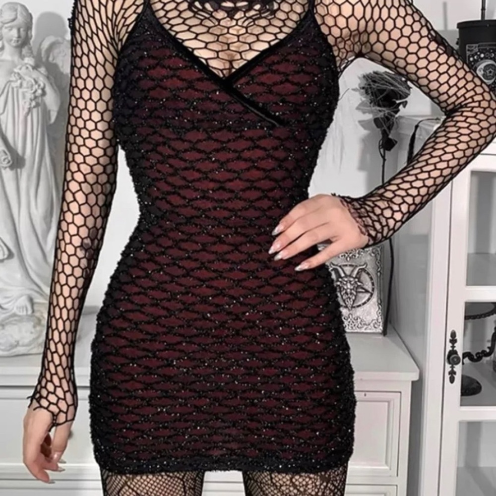 Gothic red velvet laced dress